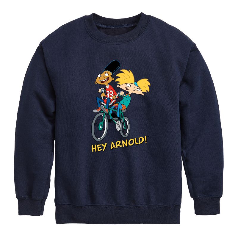 Boys' - Hey Arnold! - Arnold and Gerald on Bike Graphic Long Sleeve Fleece Sweatshirt