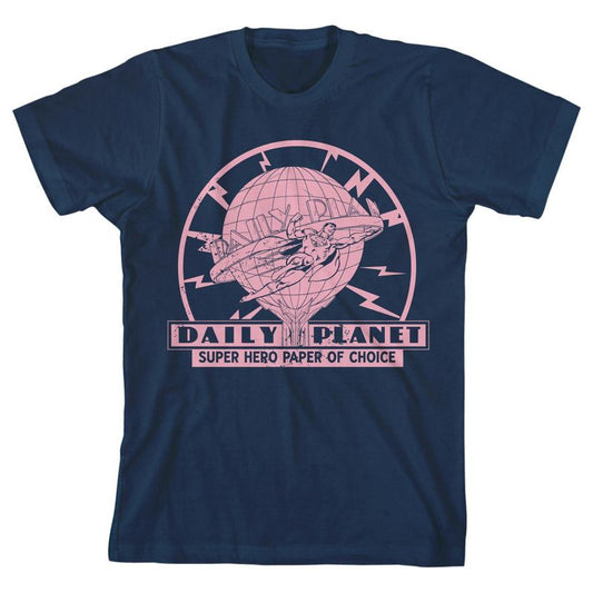 Superman Daily Planet Distressed Logo Youth Navy Blue Crew Neck Short Sleeve Tee