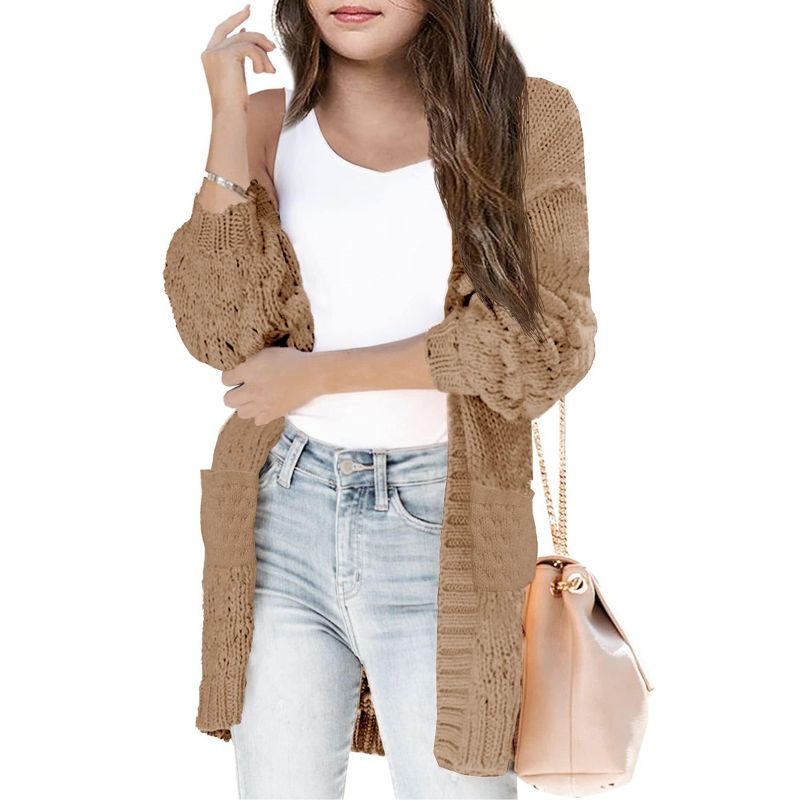 Girls Sweater Cardigan Open Front Longline Sweater Cable Knit Sweater Long Sleeve Color Block Sweater