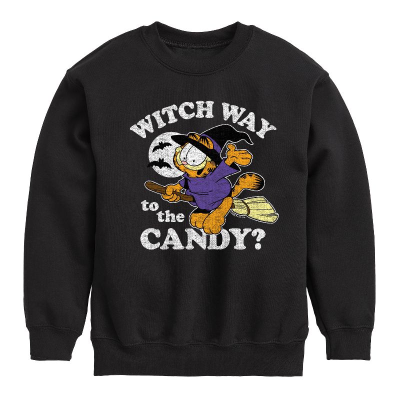 Boys' - Garfield - Witch Way To The Candy Graphic Long Sleeve Fleece Sweatshirt