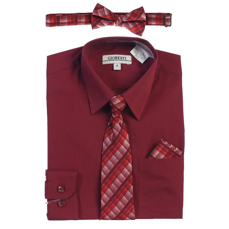 Gioberti Boy's Long Sleeve Dress Shirt and Plaid Tie Accessories Set (Part 3)