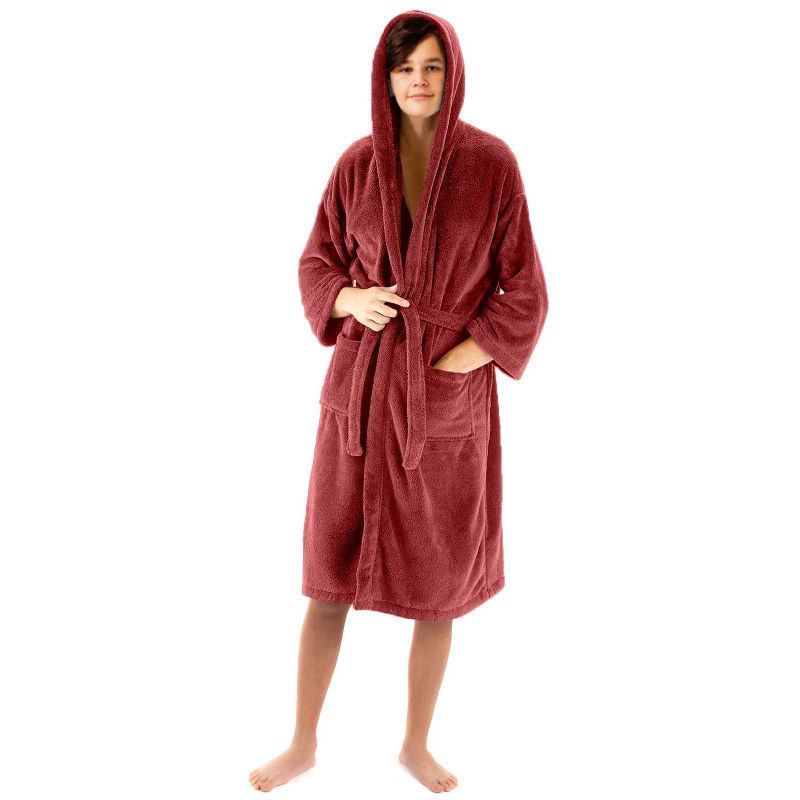 BC BARE COTTON Boys Hooded Robe Microfiber Plush Fleece Bathrobe