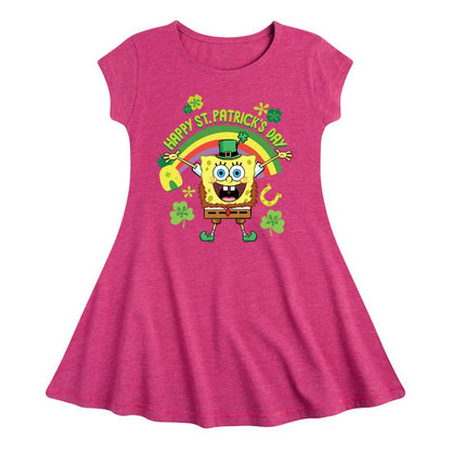 Girls' - SpongeBob Squarepants - Happy St. Patricks Day Fit & Flair Cap Sleeve Dress