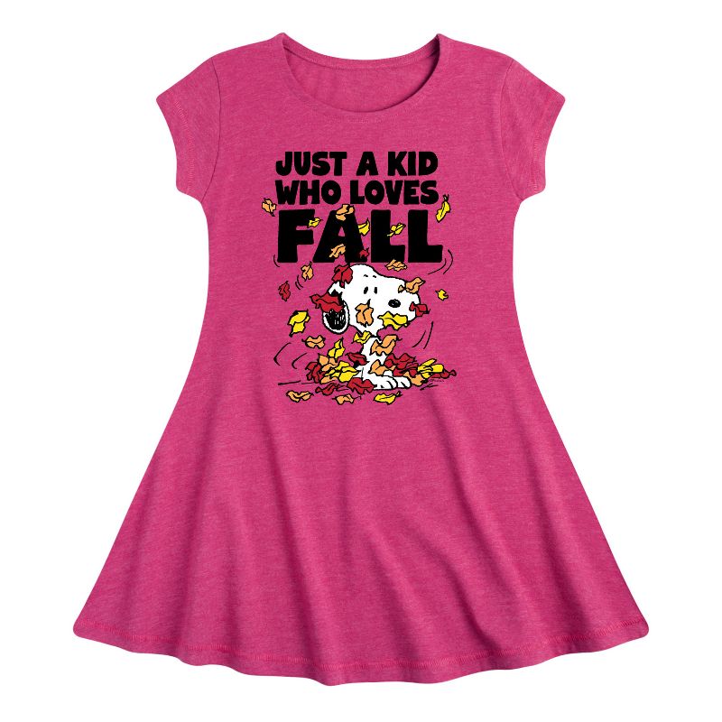 Girls' - Peanuts - Just A Kid Who Loves Fall Fit & Flair Cap Sleeve Dress
