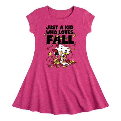 Girls' - Peanuts - Just A Kid Who Loves Fall Fit & Flair Cap Sleeve Dress