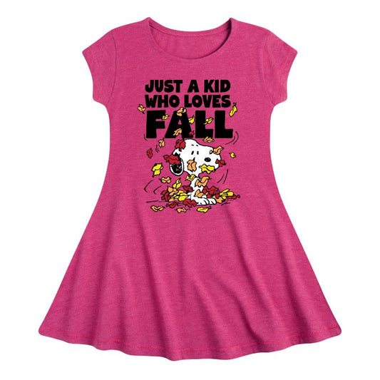 Girls' - Peanuts - Just A Kid Who Loves Fall Fit & Flair Cap Sleeve Dress