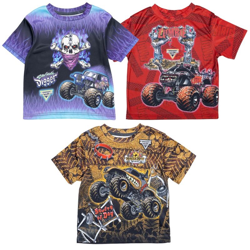 Monster Jam Grave Digger El Toro Loco Megalodon Truck 3 Pack T-Shirts