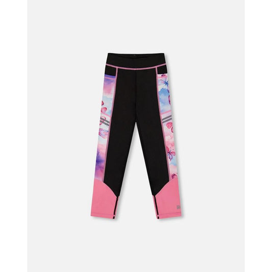 Deux par Deux Girl Colorblock Athletic Leggings Black and Multicolored Butterflys