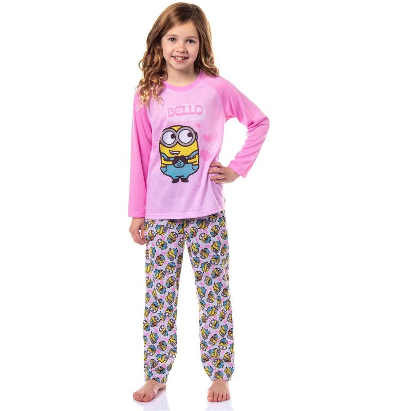 Despicable Me Girls' Minions Chibi Bello Raglan Sleep Pajama Set Multicolored