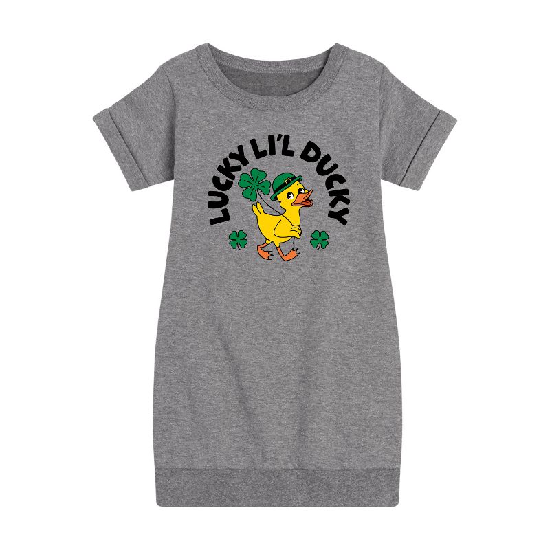 Girls' - Instant Message - St. Patrick's Day Lucky Lil Ducky Graphic Short Sleeve Fleece Dress