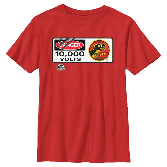 Boy's Jurassic World Danger 10,000 Volts Sign T-Shirt