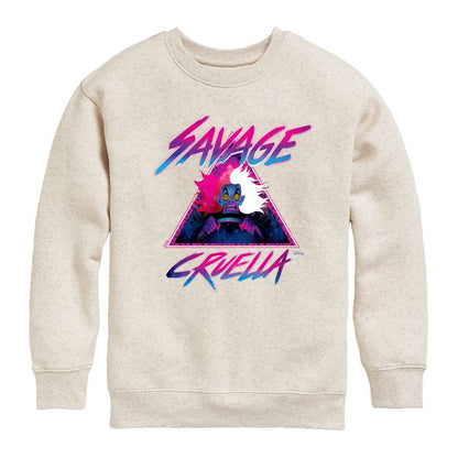 Boys' - Disney Villains - Cruella Savage Graphic Long Sleeve Fleece Sweatshirt