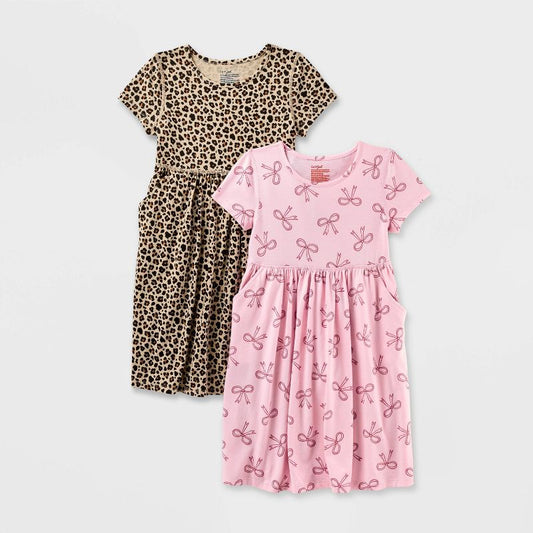 Girls' Adaptive 2pk Short Sleeve Dress - Cat & Jack™ Brown/Light Pink
