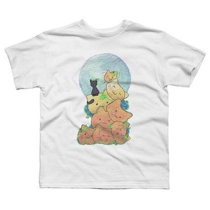 تي شيرت للأولاد بتصميم قطة كومة اليقطين من تصميم AwkwardDragon