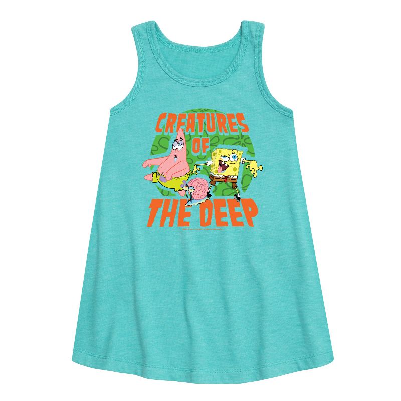 Girls' - SpongeBob SquarePants - Creatures Of The Deep Graphic Sleeveless Aline Dress