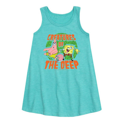 Girls' - SpongeBob SquarePants - Creatures Of The Deep Graphic Sleeveless Aline Dress