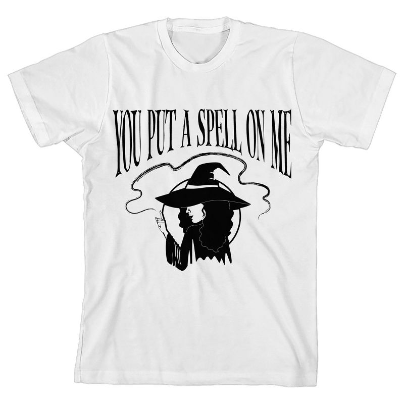 Kids Halloween Side Profile Witch You Put A Spell On Me Unisex Youth White Short Sleeve Crew Neck Tee