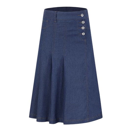 Girls Denim Skirts High Waist Pleated A-Line Skirts Midi Skirts Side Button Skirts Girls Bottoms