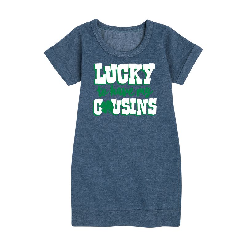 Girls' - Instant Message - St. Patrick's Day Lucky to Have My Cousins Graphic Short Sleeve Fleece Dress