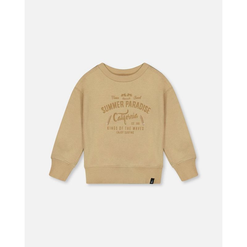 Deux par Deux Boy Pullover Graphic Sweatshirt Beige