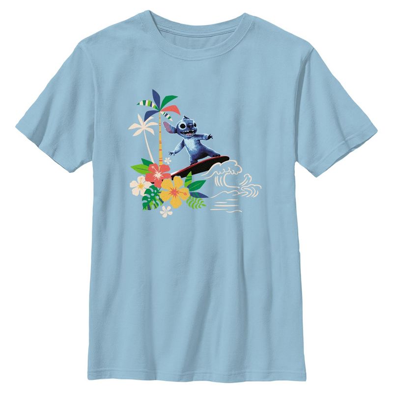 Boys Lilo & Stitch Surfing And Flowers T Shirt