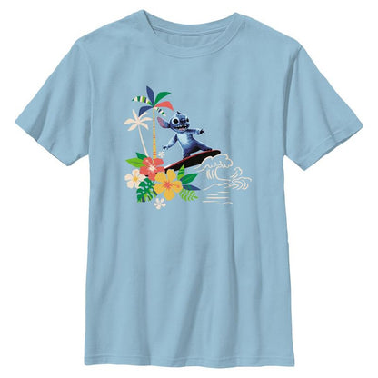 Boys Lilo & Stitch Surfing And Flowers T Shirt