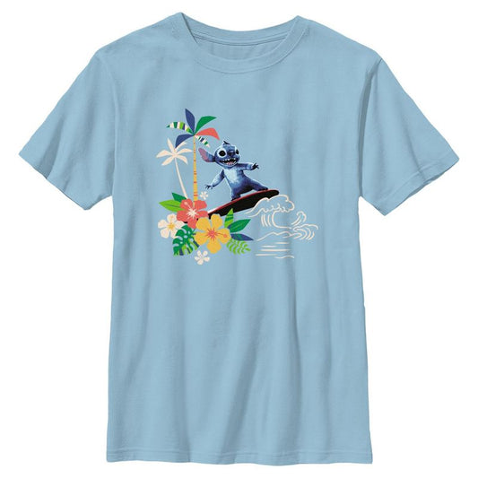 Boys Lilo & Stitch Surfing And Flowers T Shirt
