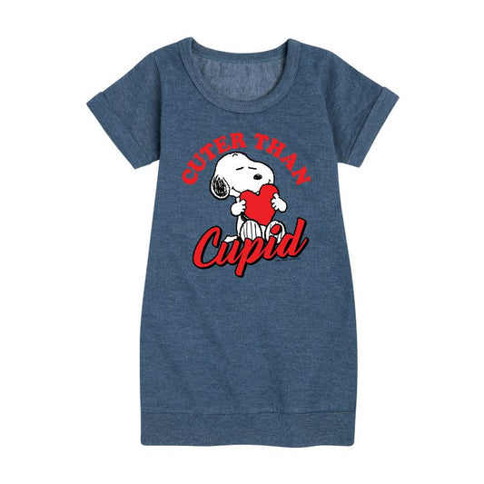 Girls' - Peanuts - Cuter Than Cupid Graphic Short Sleeve Fleece Dress