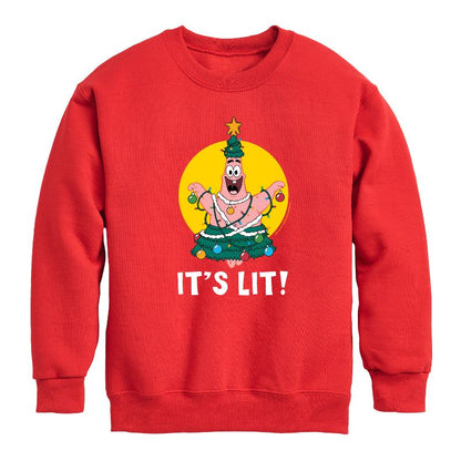 Boys' - SpongeBob SquarePants - Patrick It's Lit Graphic Long Sleeve Fleece Sweatshirt