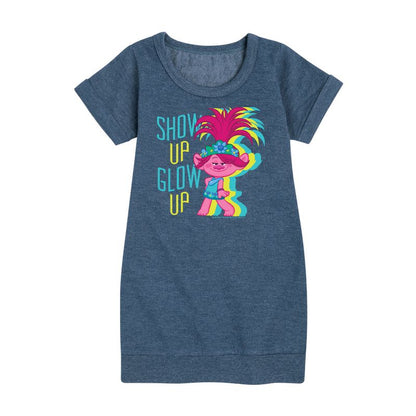 فستان صوف بأكمام قصيرة مطبوع عليه رسومات الخشخاش المتوهجة للفتيات - ترولز