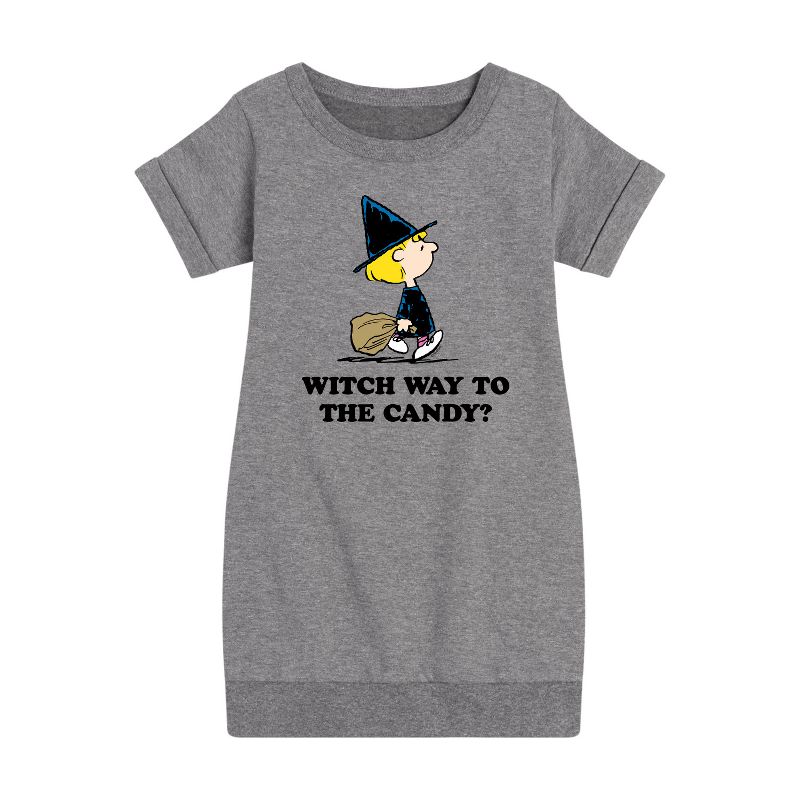 Girls' - Peanuts - Witch Way To The Candy Graphic Short Sleeve Fleece Dress