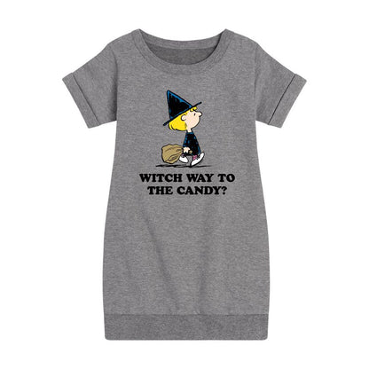 Girls' - Peanuts - Witch Way To The Candy Graphic Short Sleeve Fleece Dress