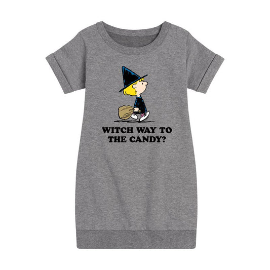 Girls' - Peanuts - Witch Way To The Candy Graphic Short Sleeve Fleece Dress