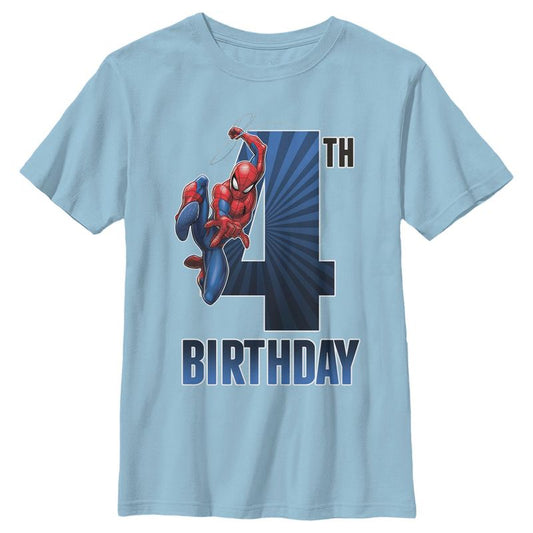 Boy's Marvel Spider-Man Swinging 4th Birthday T-Shirt