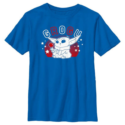 Boy's Star Wars The Mandalorian Fourth of July Cute Grogu T-Shirt