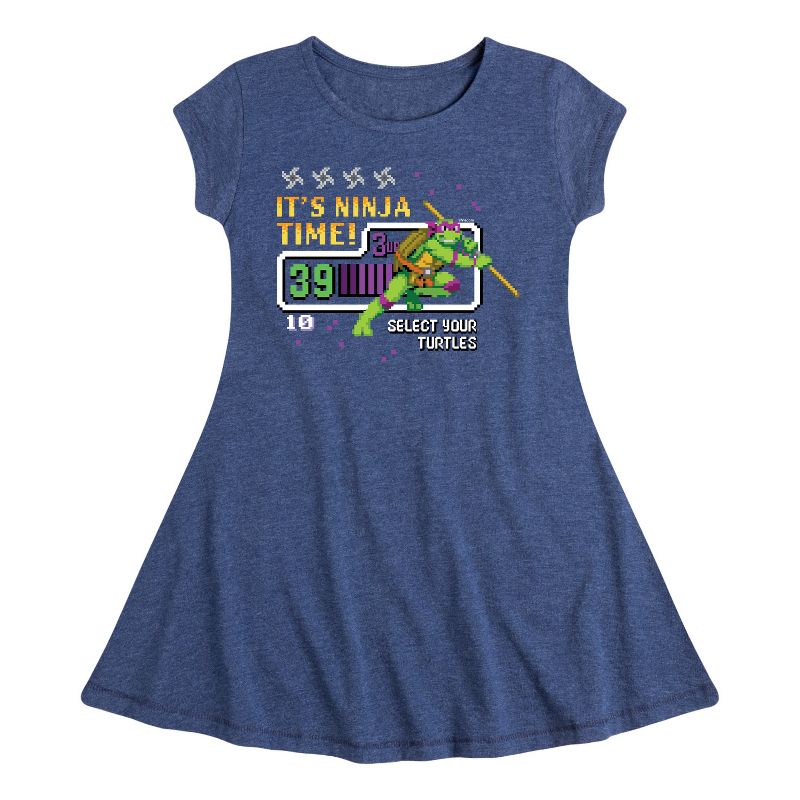 Girls' - Teenage Mutant Ninja Turtles - Its Ninja Time Donnie Fit & Flair Cap Sleeve Dress