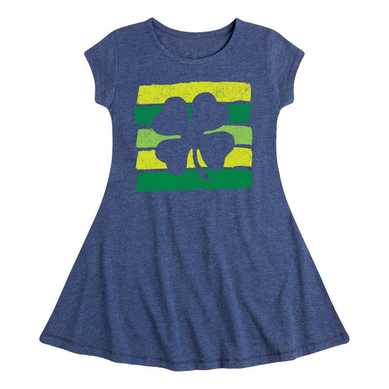 Girls' - Instant Message - St. Patrick's Day Outlined Shamrock Fit & Flair Cap Sleeve Dress