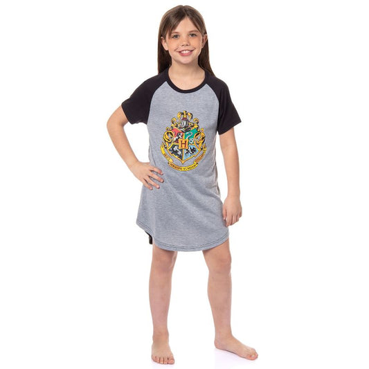 Harry Potter Girls' Wizarding World Hogwarts Crest Sleep Pajama Nightgown Grey