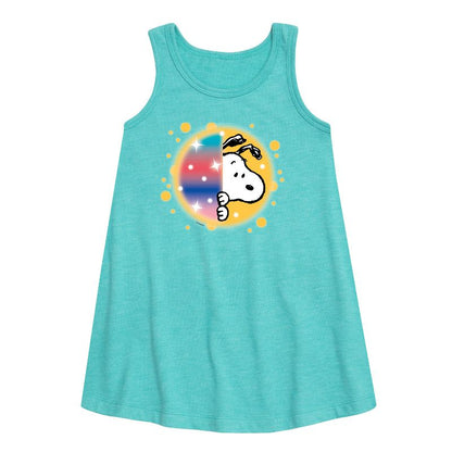 Girls' - Peanuts - Snoopy Airbrush Peek Graphic Sleeveless Aline Dress