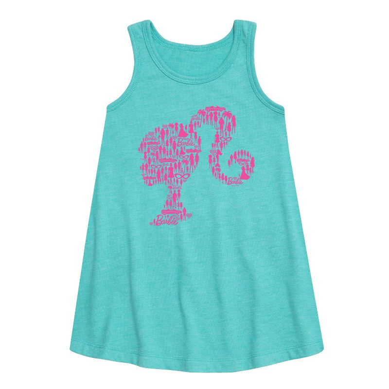 فستان باربي الكلاسيكي بدون أكمام بتصميم جرافيكي بتصميم أيقونات فردية للفتيات