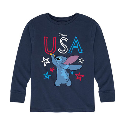 Boys' - Lilo and Stitch - USA Stitch Drawing Long Sleeve Graphic T-Shirt