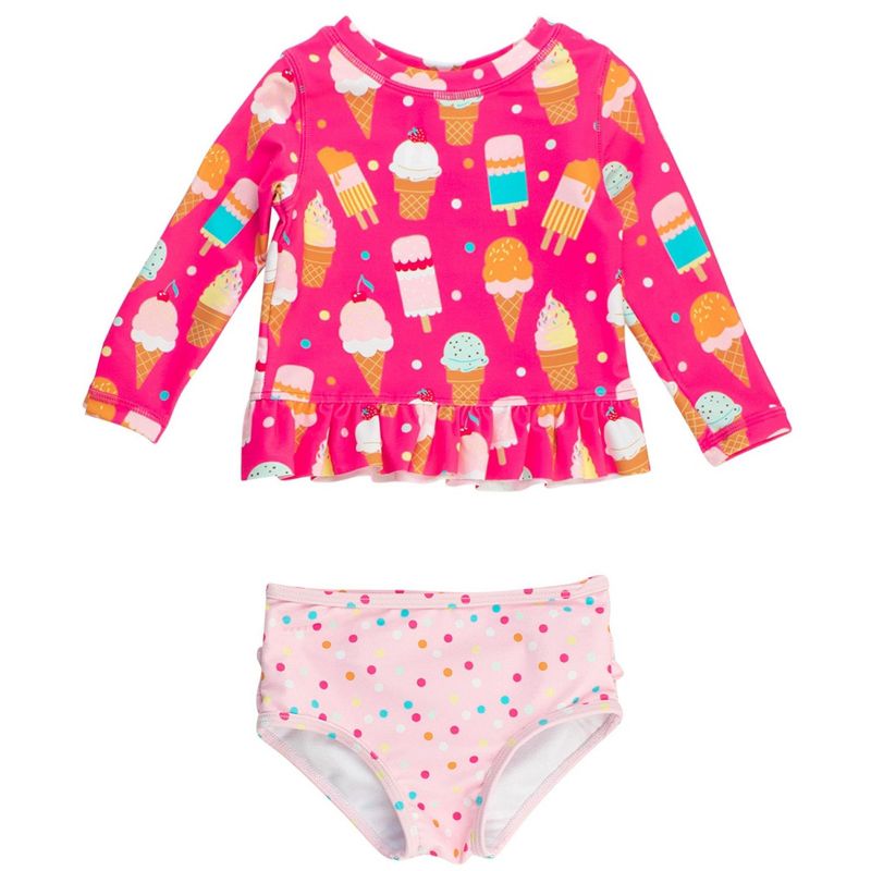 RuffleButts Girls UPF50+ Long Sleeve Rash Guard Bikini