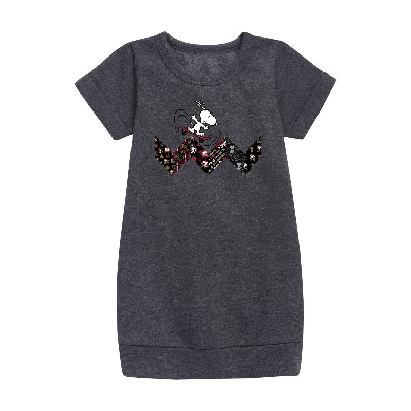 فستان صوف بأكمام قصيرة برسومات تزلج سنوبي - بينتس - للبنات