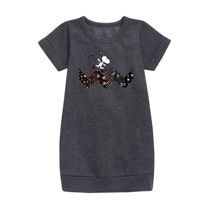 فستان صوف بأكمام قصيرة برسومات تزلج سنوبي - بينتس - للبنات