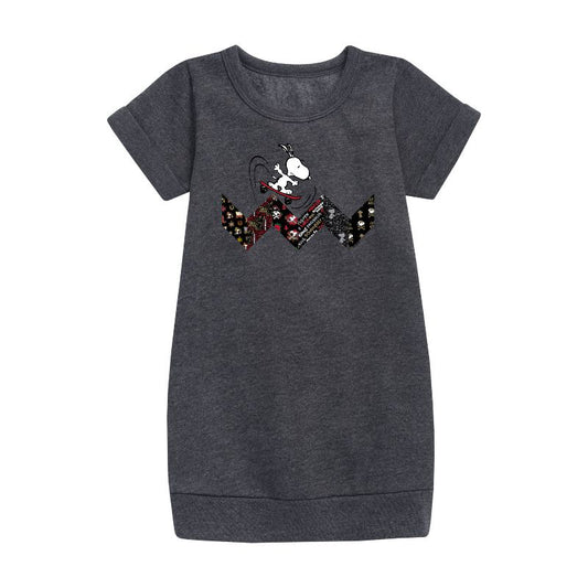 فستان صوف بأكمام قصيرة برسومات تزلج سنوبي - بينتس - للبنات