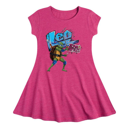 Girls' - Teenage Mutant Ninja Turtles - Leonardo AKA Leo Fit & Flair Cap Sleeve Dress