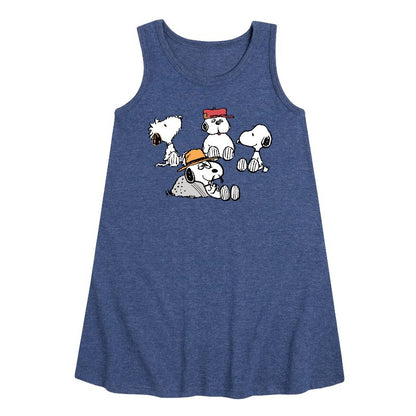 Girls' - Peanuts - Snoopy Siblings Graphic Sleeveless Aline Dress