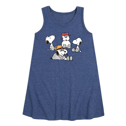 Girls' - Peanuts - Snoopy Siblings Graphic Sleeveless Aline Dress