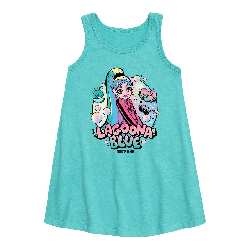 Girls' - Monster High - Lagoona Blue Bubbles Graphic Sleeveless Aline Dress