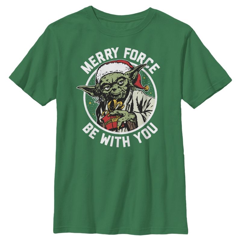 Boy's Star Wars Christmas Yoda May the Force T-Shirt